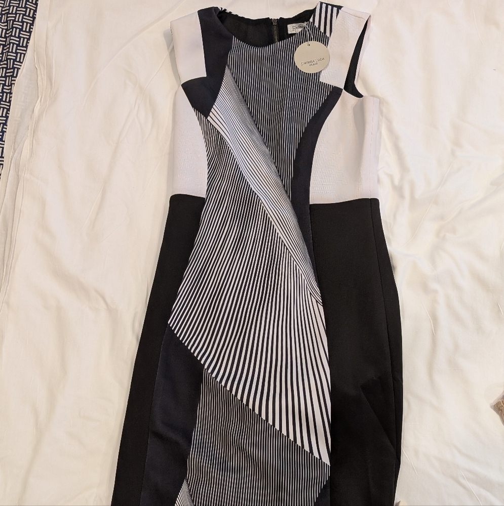 Patrizia Luca Black and White Asymmetrical One Shoulder Cocktail Dress